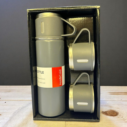 Termo 500ml Acero Con 3 Tazas Vacuum