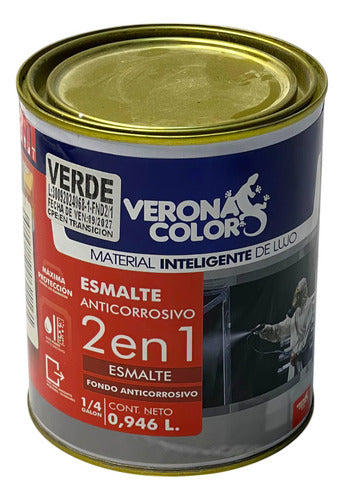 Esmalte 2 En 1 Anticorrosivo Verde 1/4g Verona