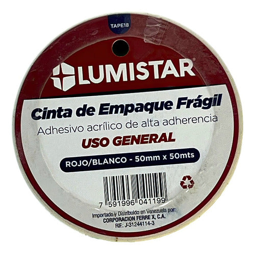 Cinta Adhesiva Fragil Blanco/rojo 50mmx50mt Lumistar