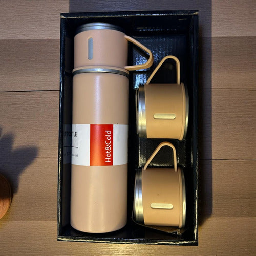 Termo 500ml Acero Con 3 Tazas Vacuum