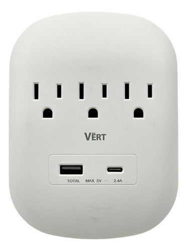 Regleta De 3 Tomas Vert 110v Doble Cargador Usb Tipo C Vert - GASKA