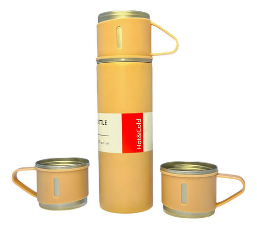 Termo 500ml Acero Con 3 Tazas Vacuum