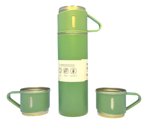 Termo 500ml Acero Con 3 Tazas Vacuum