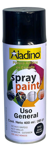 Pintura En Spray Esmalte Negro Brillante 400cm Aladino