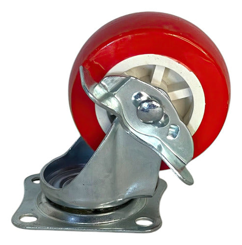 Rueda Giratoria 3" Roja Poliuretano Con Freno Vert