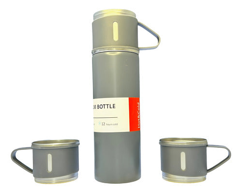 Termo 500ml Acero Con 3 Tazas Vacuum