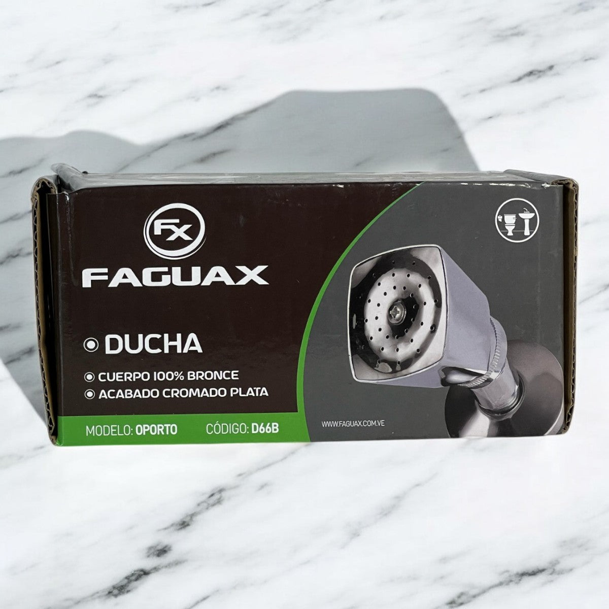 REGADERA CUERPO 100% BRONCE CROMADO PLATA OPORTO CUADRADA FAGUAX