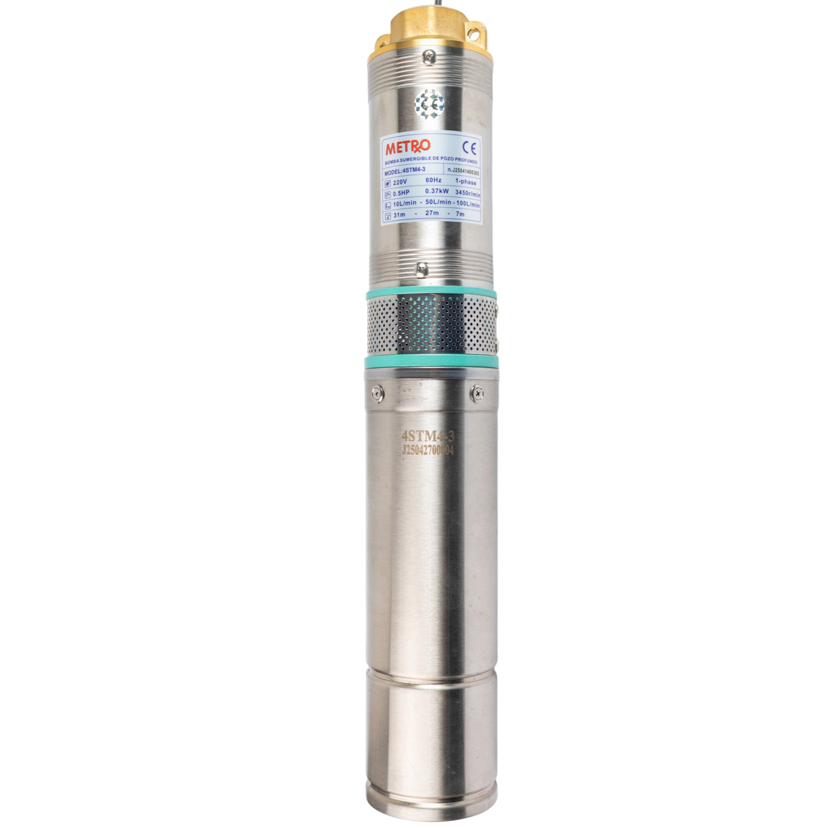 Bomba De Agua Sumergible 1/2hp 220v Pozo Profundo Metrox
