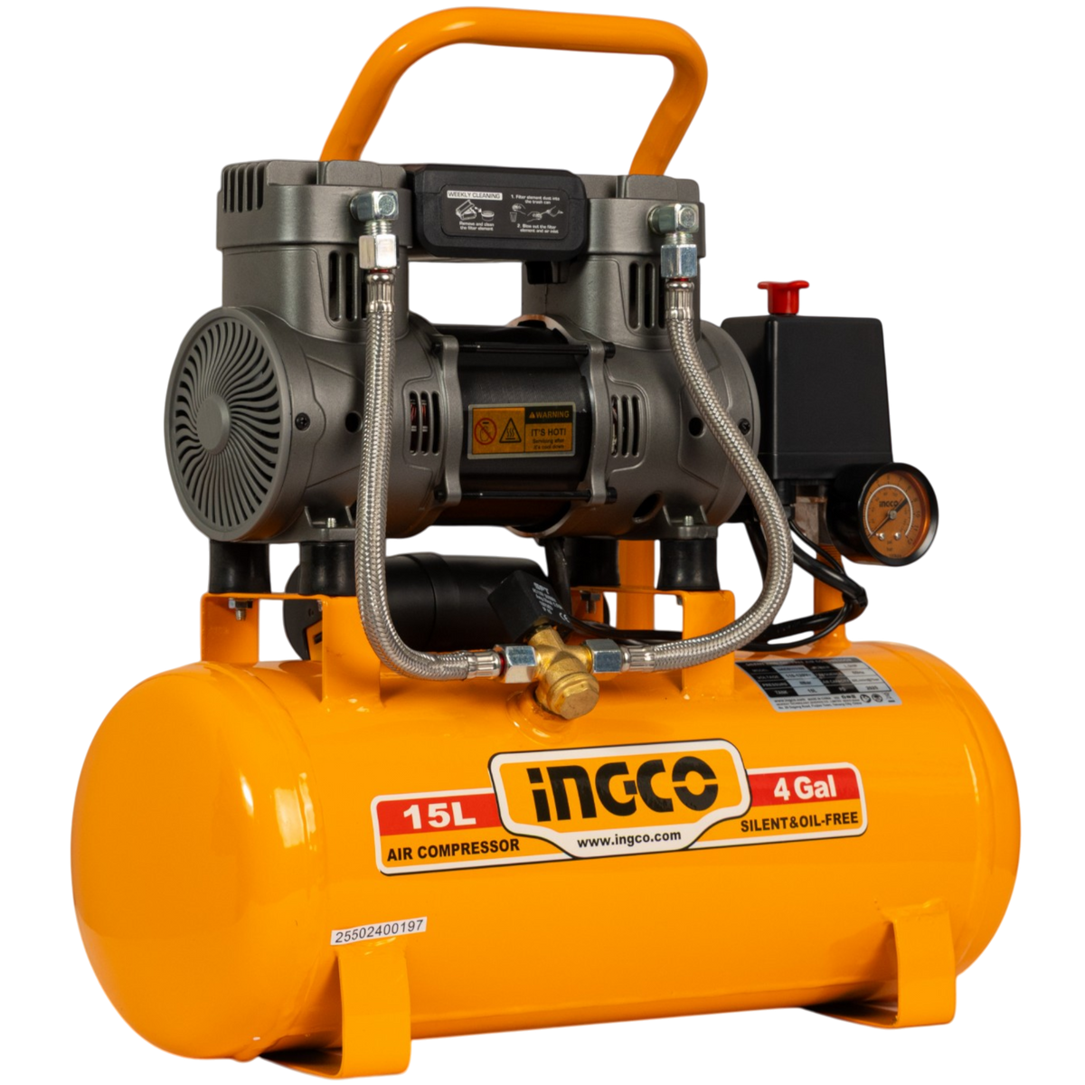 Compresor De Aire 15 Litros 1.5hp Sin Aceite Ingco
