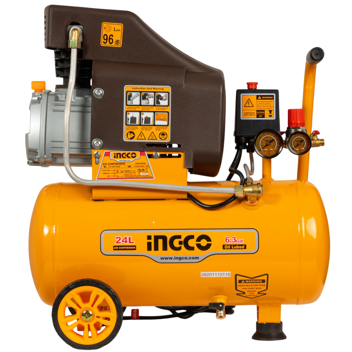 Compresor De Aire 24 Litros 2hp Sin Aceite Ingco