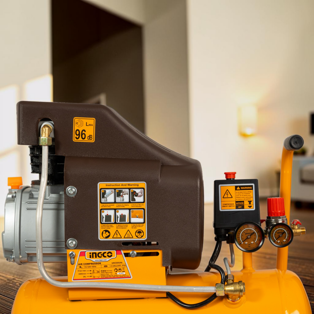 Compresor De Aire 24 Litros 2hp Sin Aceite Ingco