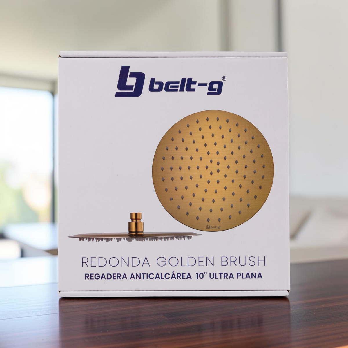 Regadera Redonda Anticalcárea 10 Ultra Plana Dorada Belt-g