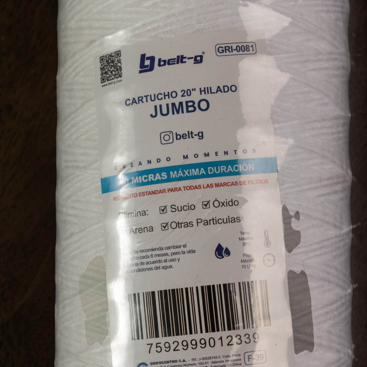 Cartucho De Jumbo 20 Pulgadas Hilado 50 Micras Belt-g