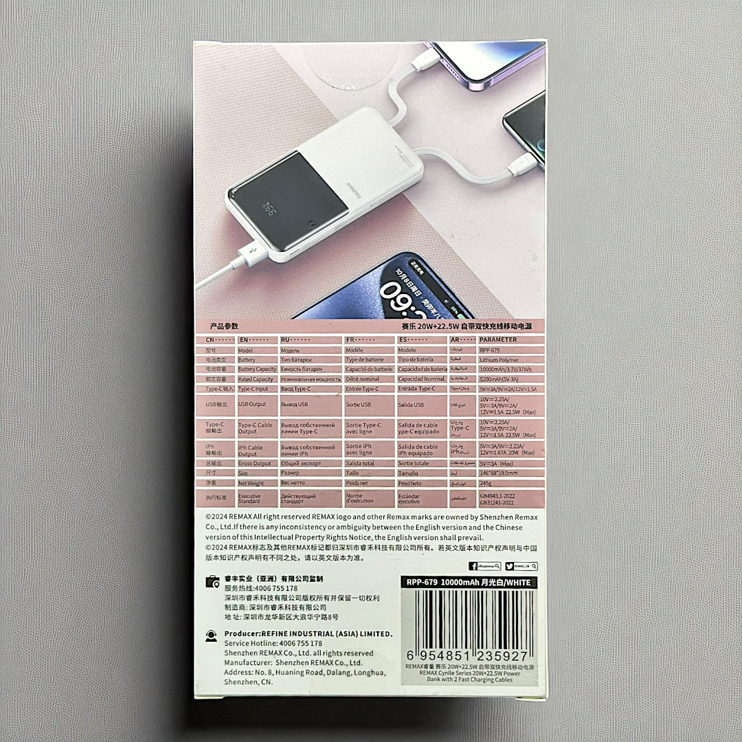 Power Bank Cargador Portatil 10000mah 2 Cables C-l Remax