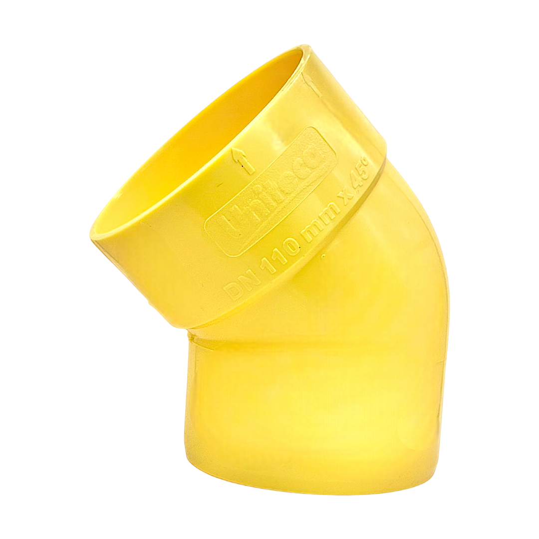 Codo Aguas Negras Amarillo Uniteca 110mm X 45 Grados