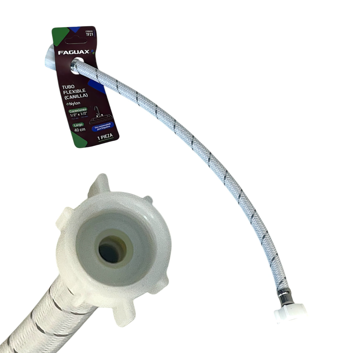 Canilla P/Lavamano 1/2X1/2 De 40CM Nylon Blanca Faguax