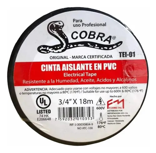 Cinta Teipe Aislante 3/4"X18MT Cobra