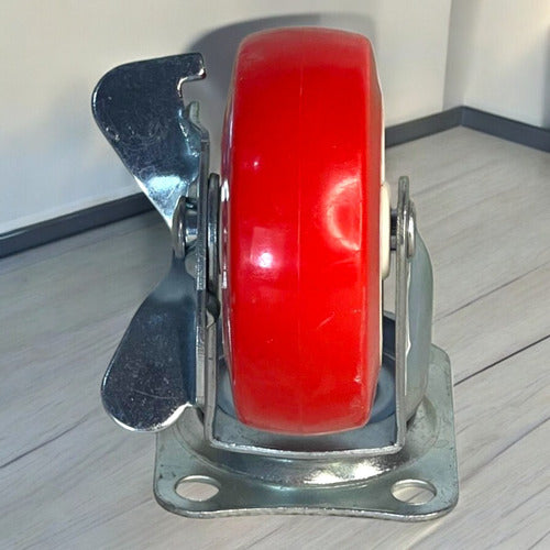 Rueda Giratoria 3  Roja Poliuret Con Freno Vert