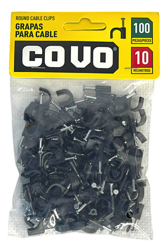 Grapas P/cables C/clavos Negro 10mm 100pzs Covo