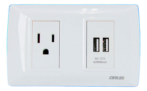 Toma Con Doble Puerto Usb Blanco 15amp Orus