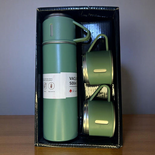 Termo 500ml Acero Con 3 Tazas Vacuum