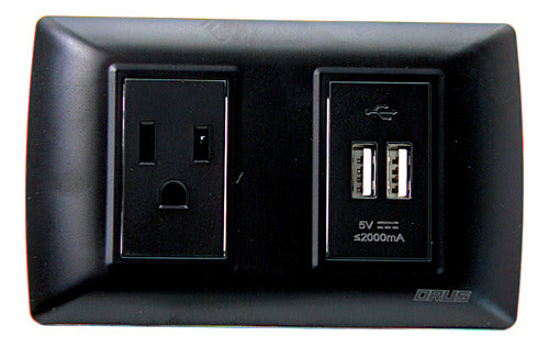 Toma Con Doble Puerto Usb Negro Mate 15amp Orus