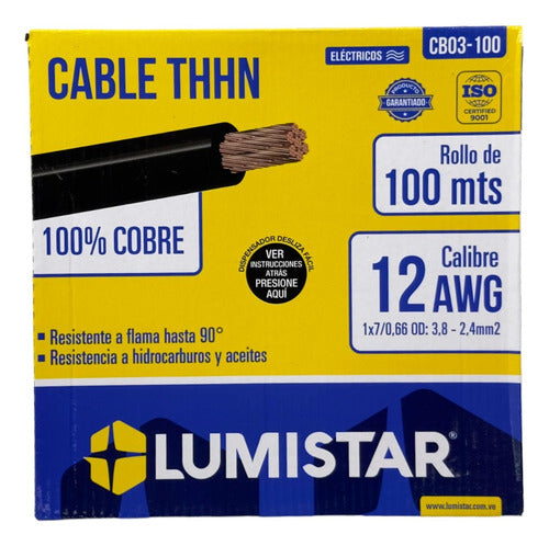 Cable Thhn 12awg Lumistar Rollo 100 Metros