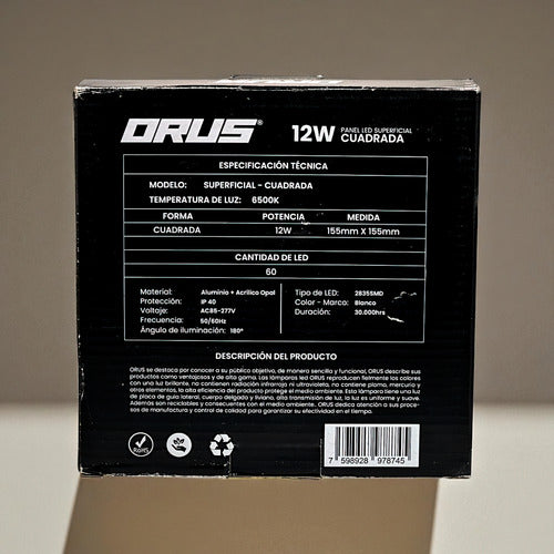 Panel Led Cuadrado Superficial 12w 120-220v Orus