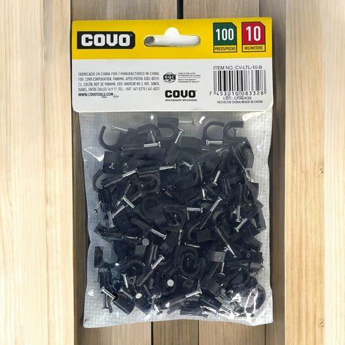 Grapas P/cables C/clavos Negro 10mm 100pzs Covo