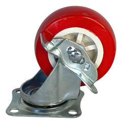 Rueda Giratoria 3"  Roja Poliuretano Con Freno Vert
