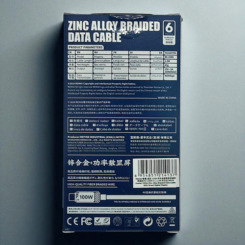 Cable Tipo C Carga Rapida Remax Con Display 100w 1.2 Mtrs