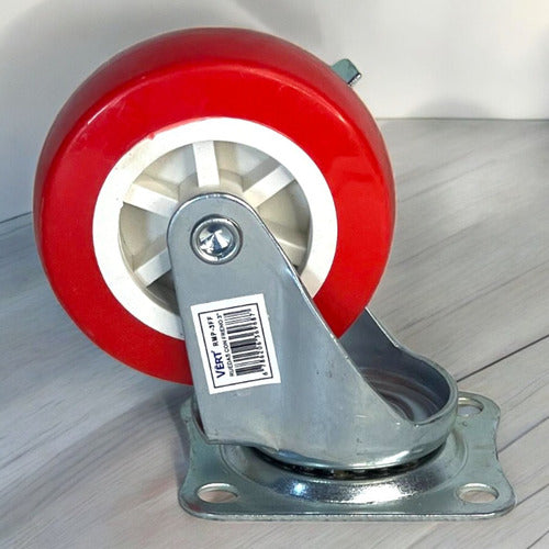 Rueda Giratoria 3  Roja Poliuret Con Freno Vert
