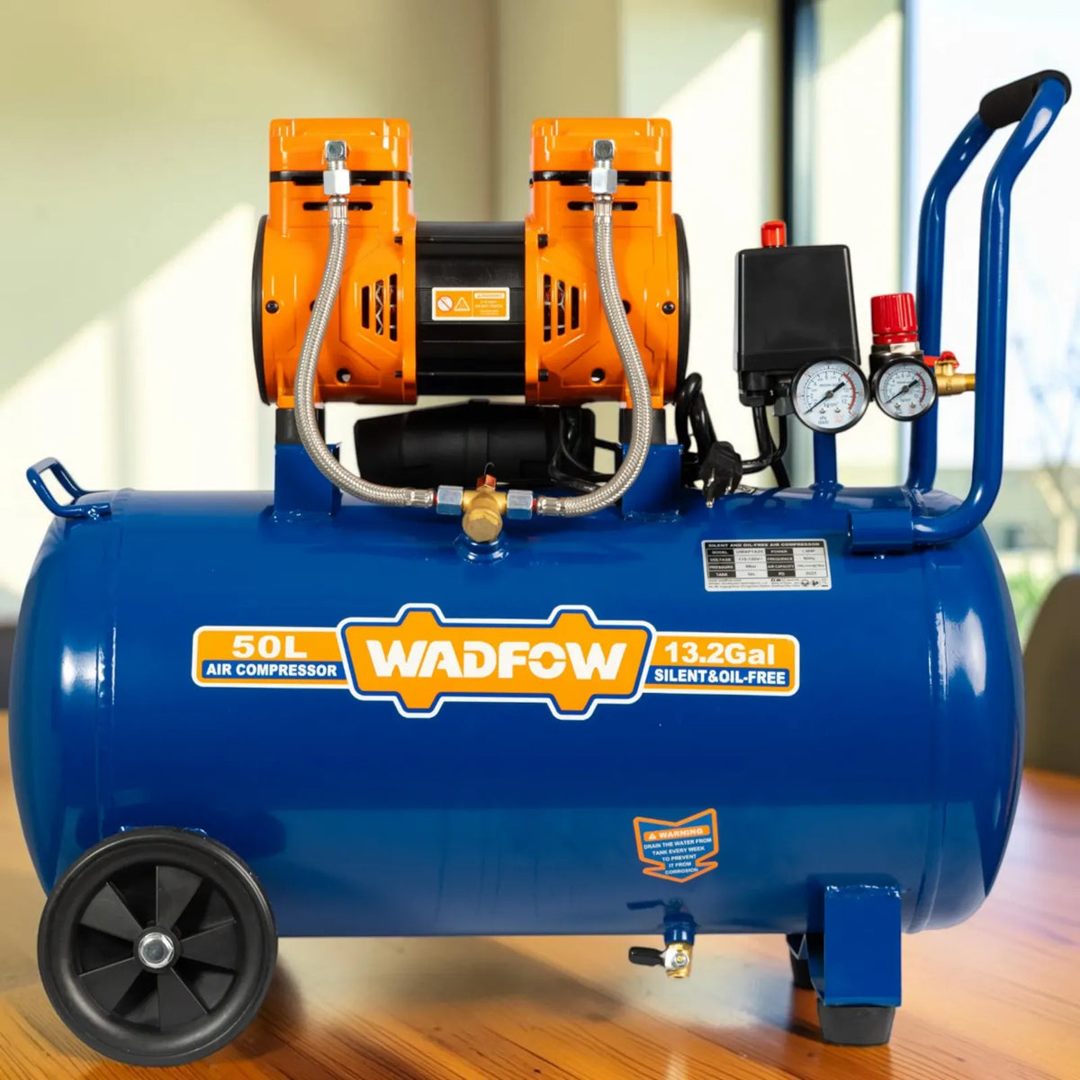 Compresor De Aire 50 Litros 1.6hp Sin Aceite Wadfow