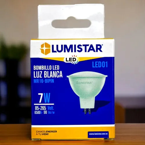 Bombillo Led MR16 Bipin 7w 110-220v 6500k Luz Blanca Lumistar