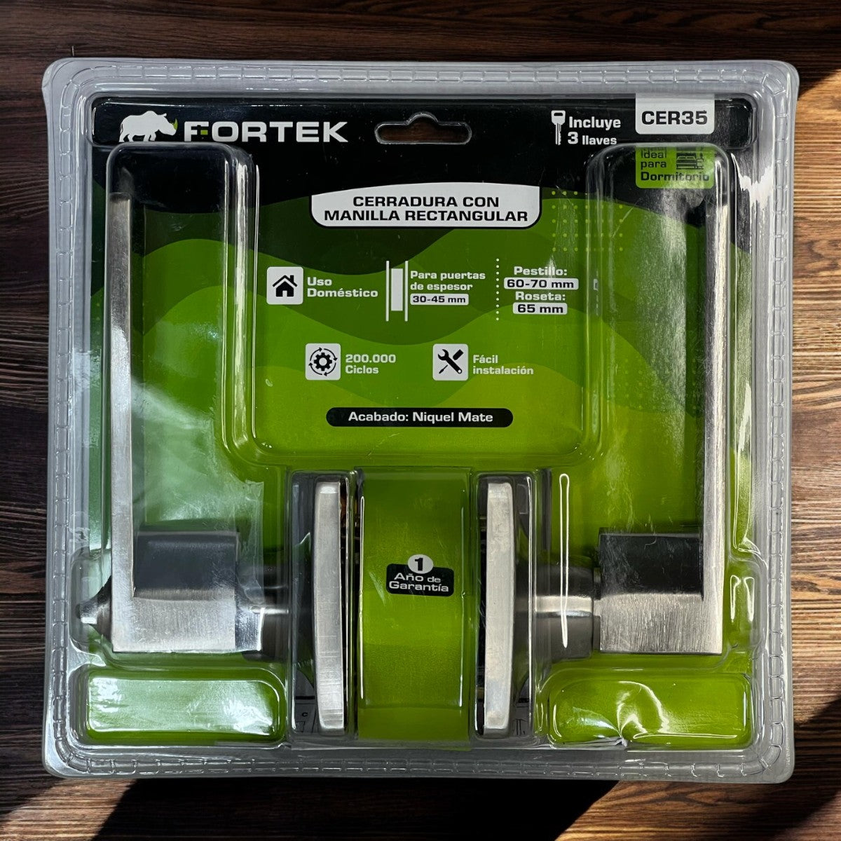 Cerradura De Manilla Rectangular Dormitorio Niquel Mate Fortek