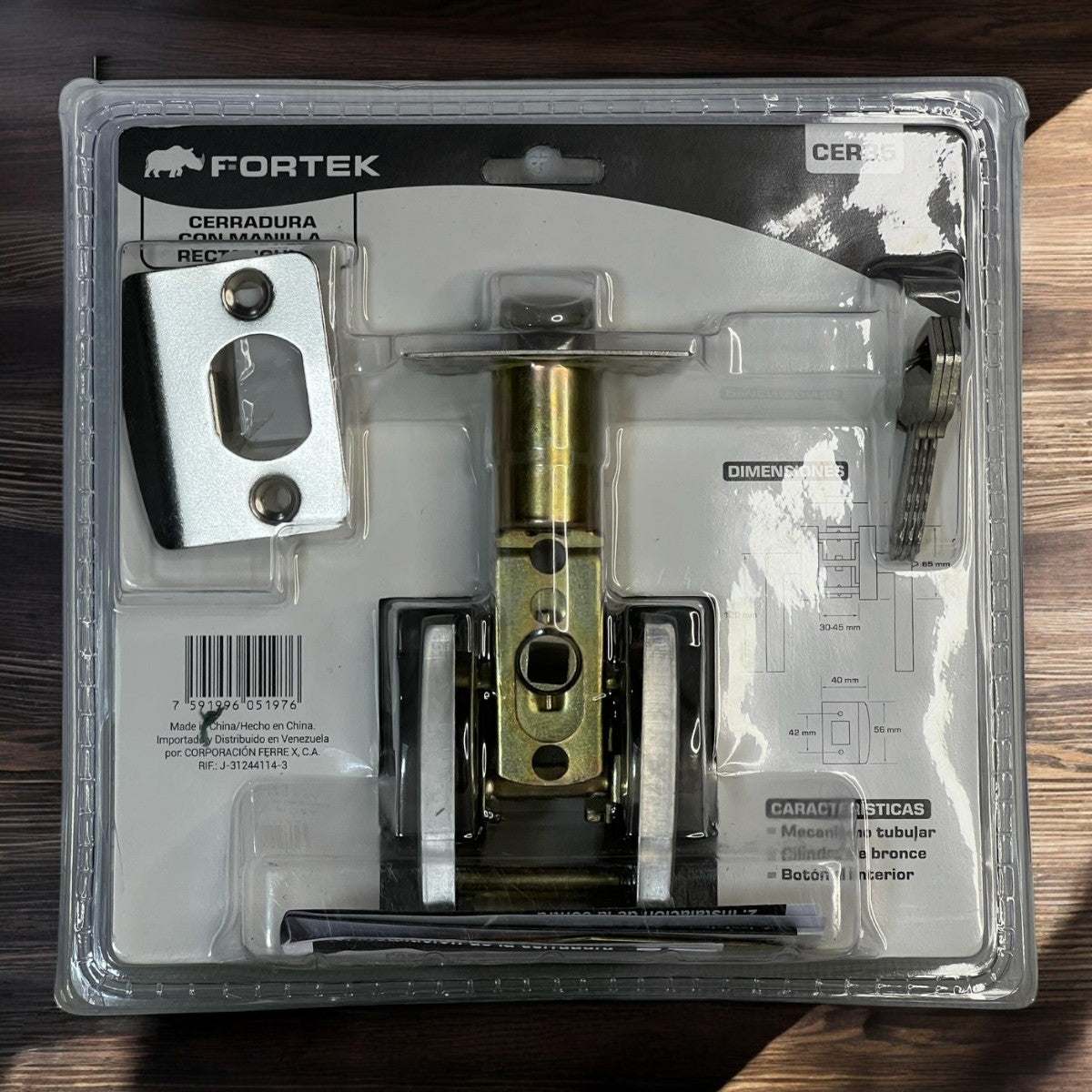Cerradura De Manilla Rectangular Dormitorio Niquel Mate Fortek