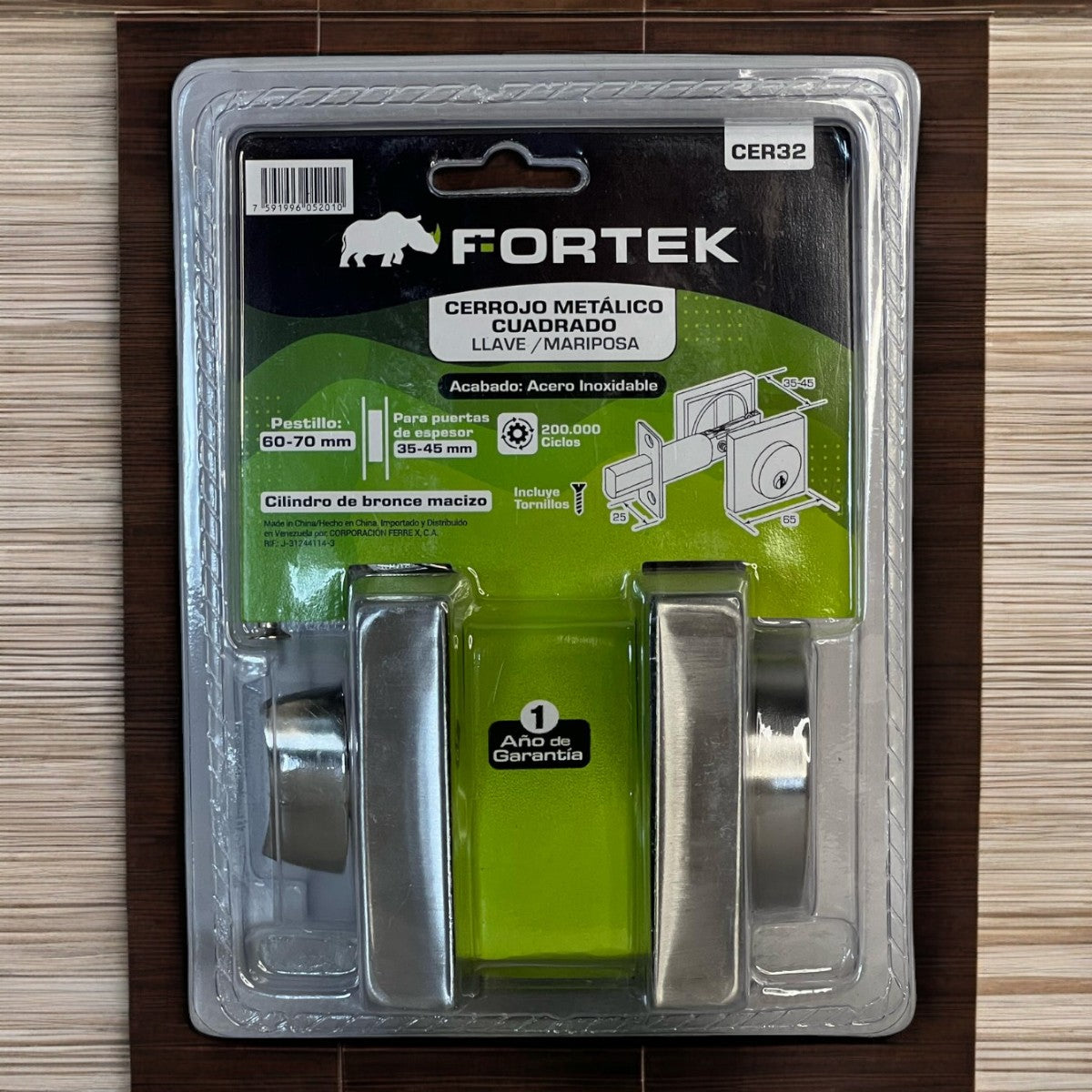 Cerrojo Llave-Mariposa Cuadrado Acero Inoxidable Fortek