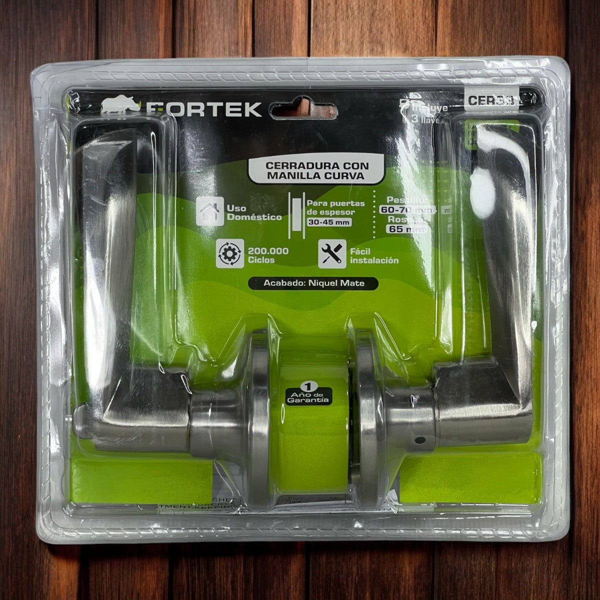 Cerradura de Manilla Curva Dormitorio Niquel Mate Fortek
