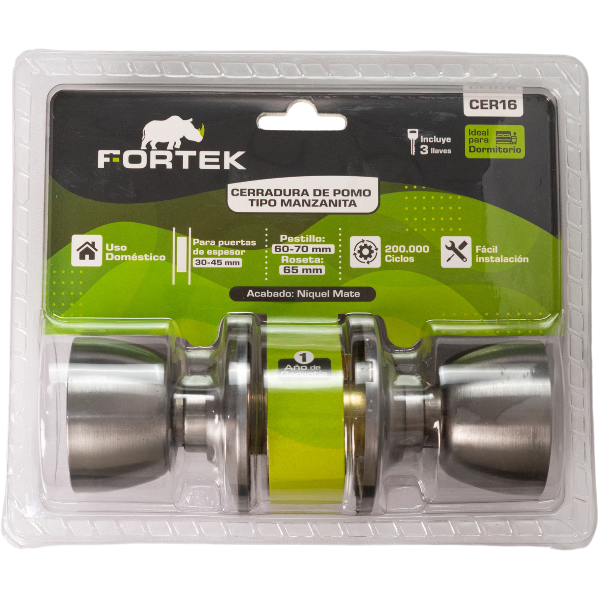 Cerradura De Pomo Para Puerta 3 Llaves FORTEK