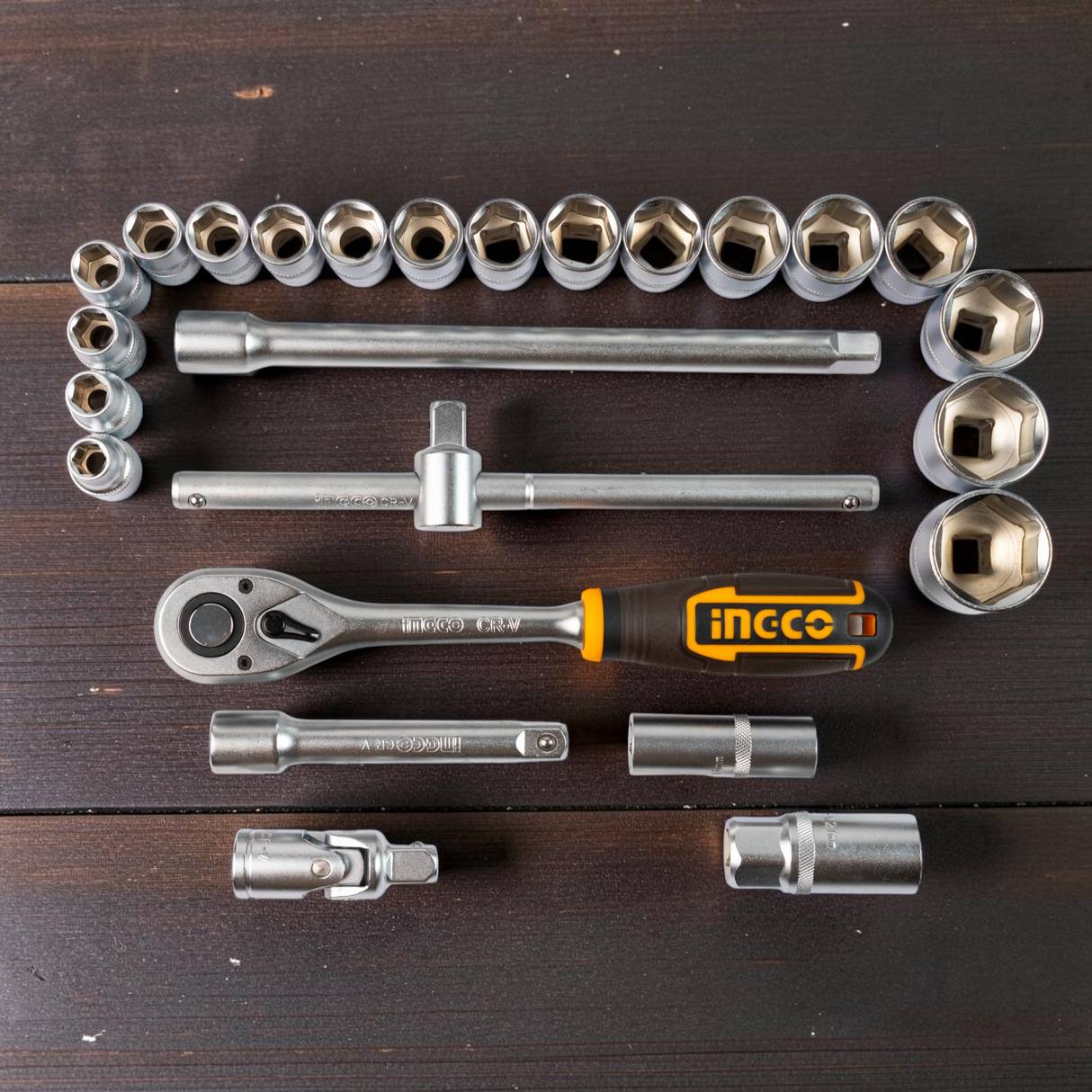 Juego Set Rachet 1/2 Dados Milimétricos 25pzs Ingco