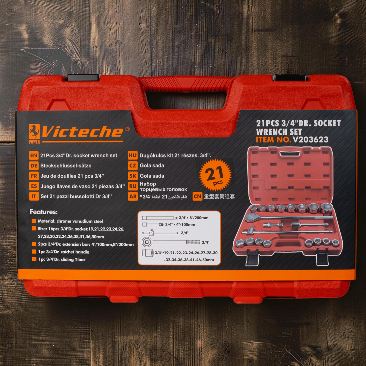Juego Set Rachet 3/4 Dados Milimétricos 21pzs Victeche