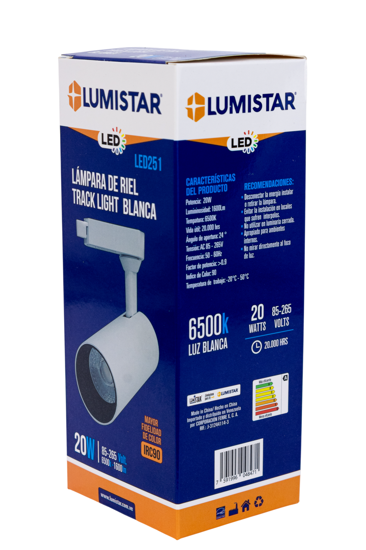 Lámparas De Riel Track Light Blanca 20w Lumistar