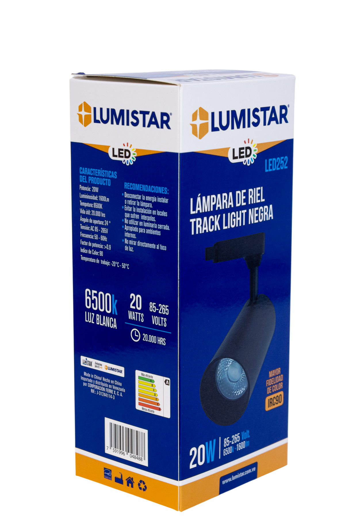 Lámparas De Riel Track Light Blanca 20w Lumistar