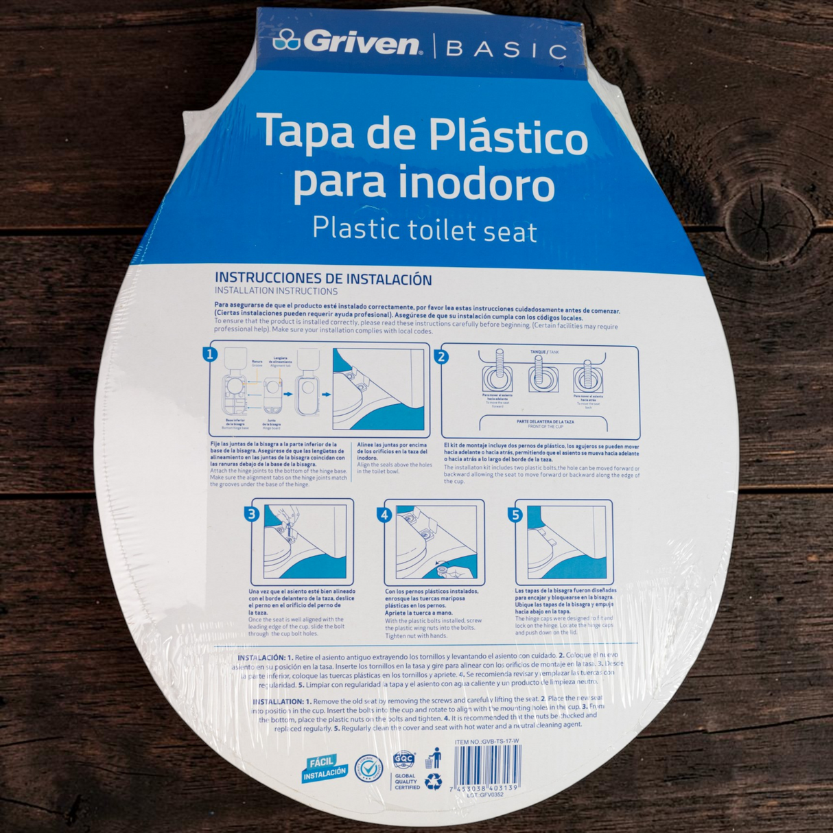 Asiento Tapa De Poceta Redonda 17 Pulgadas Blanca Griven