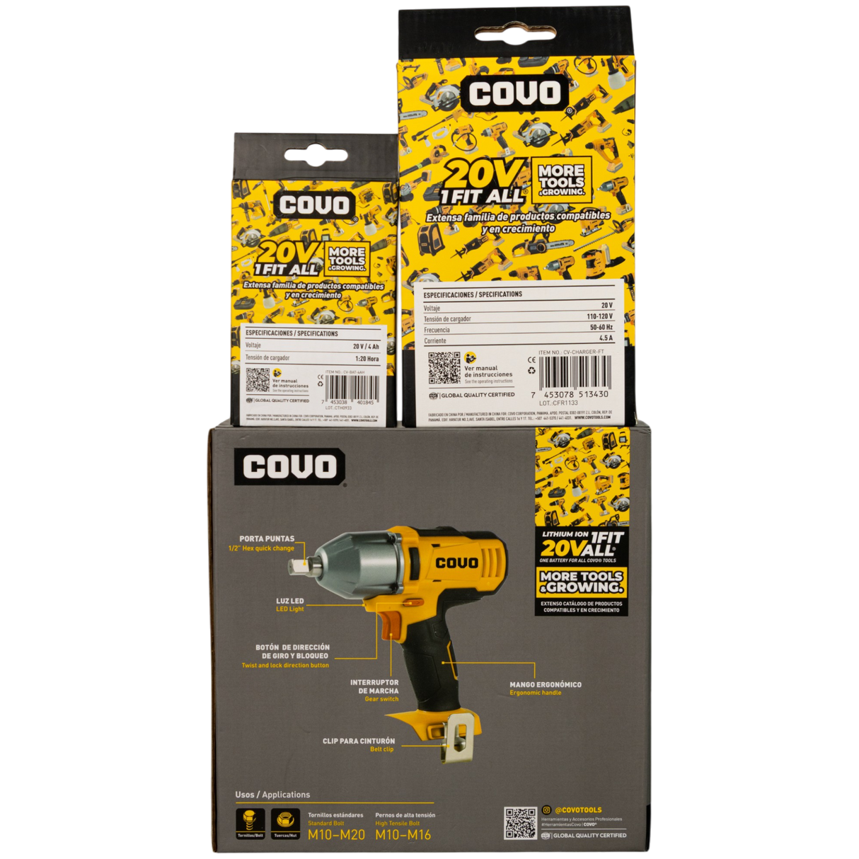Kit Llave Impacto 1/2 450nm Martillo Sin Escobillas 20v Covo