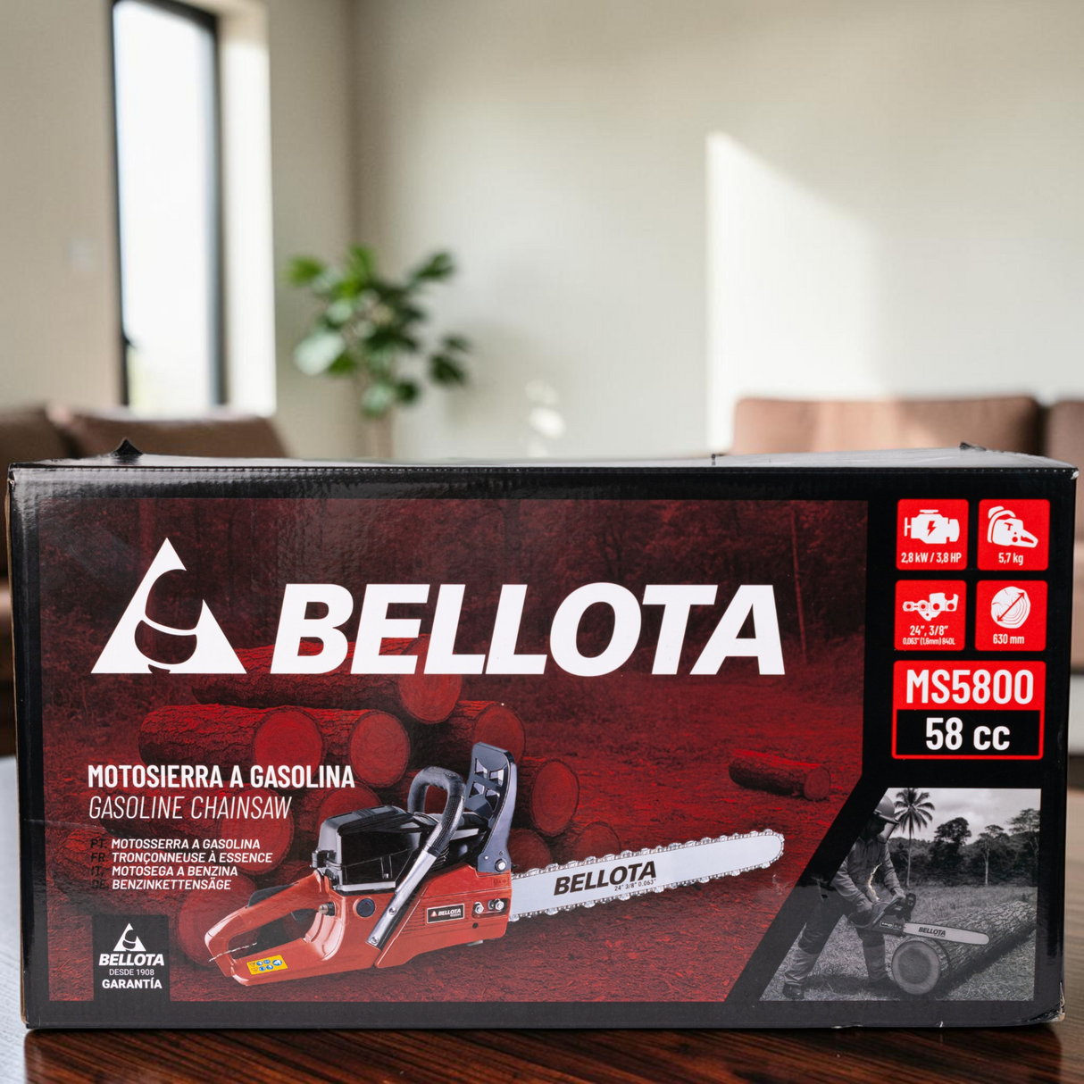 Motosierra 58cc Motor 3,8hp Con Espada 24'' Bellota