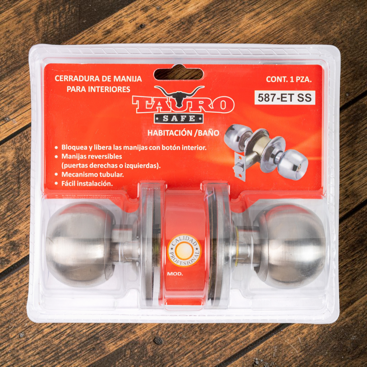 Cerradura De Pomo Color Plata Para Puerta De Madera Tauro