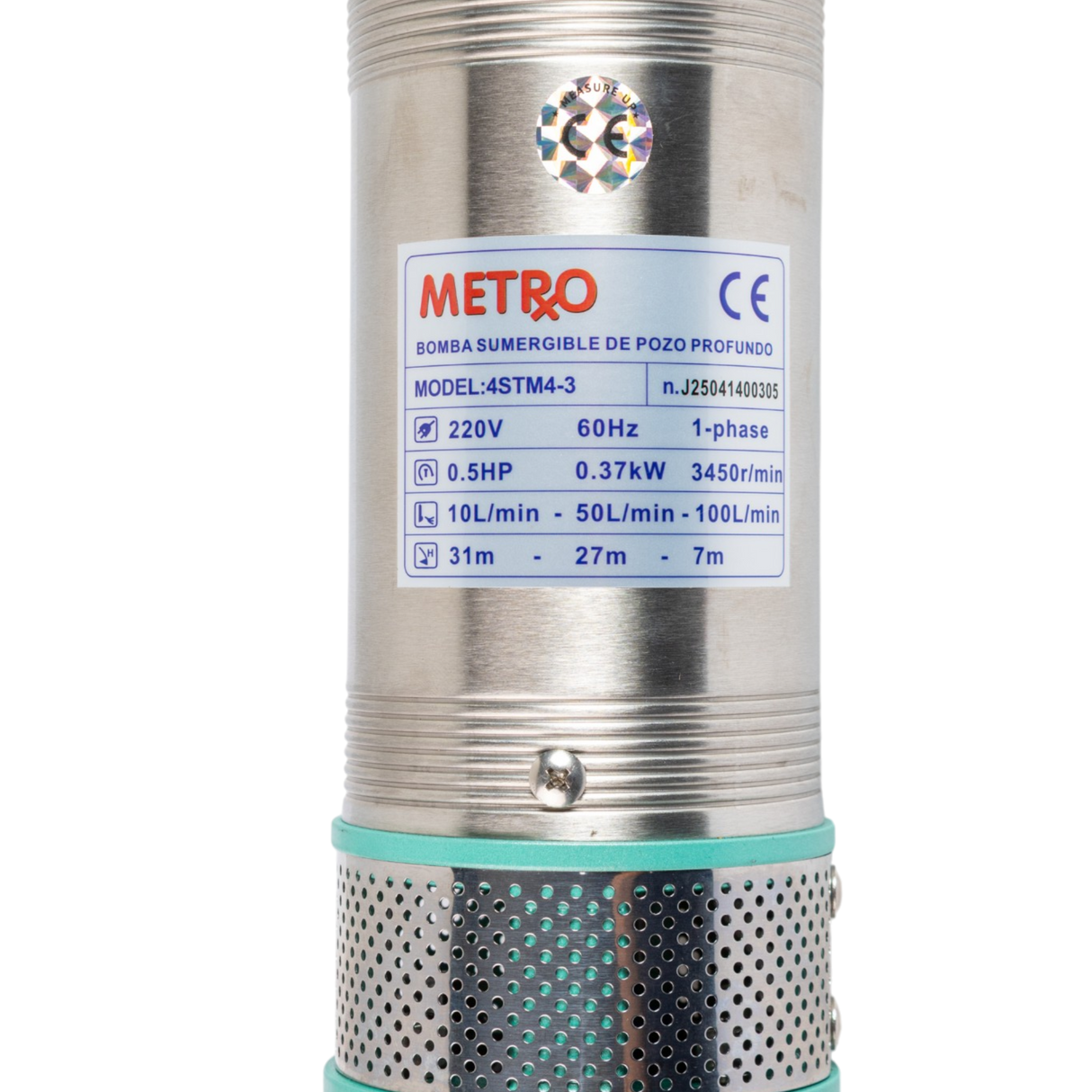 Bomba De Agua Sumergible 1/2hp 220v Pozo Profundo Metrox