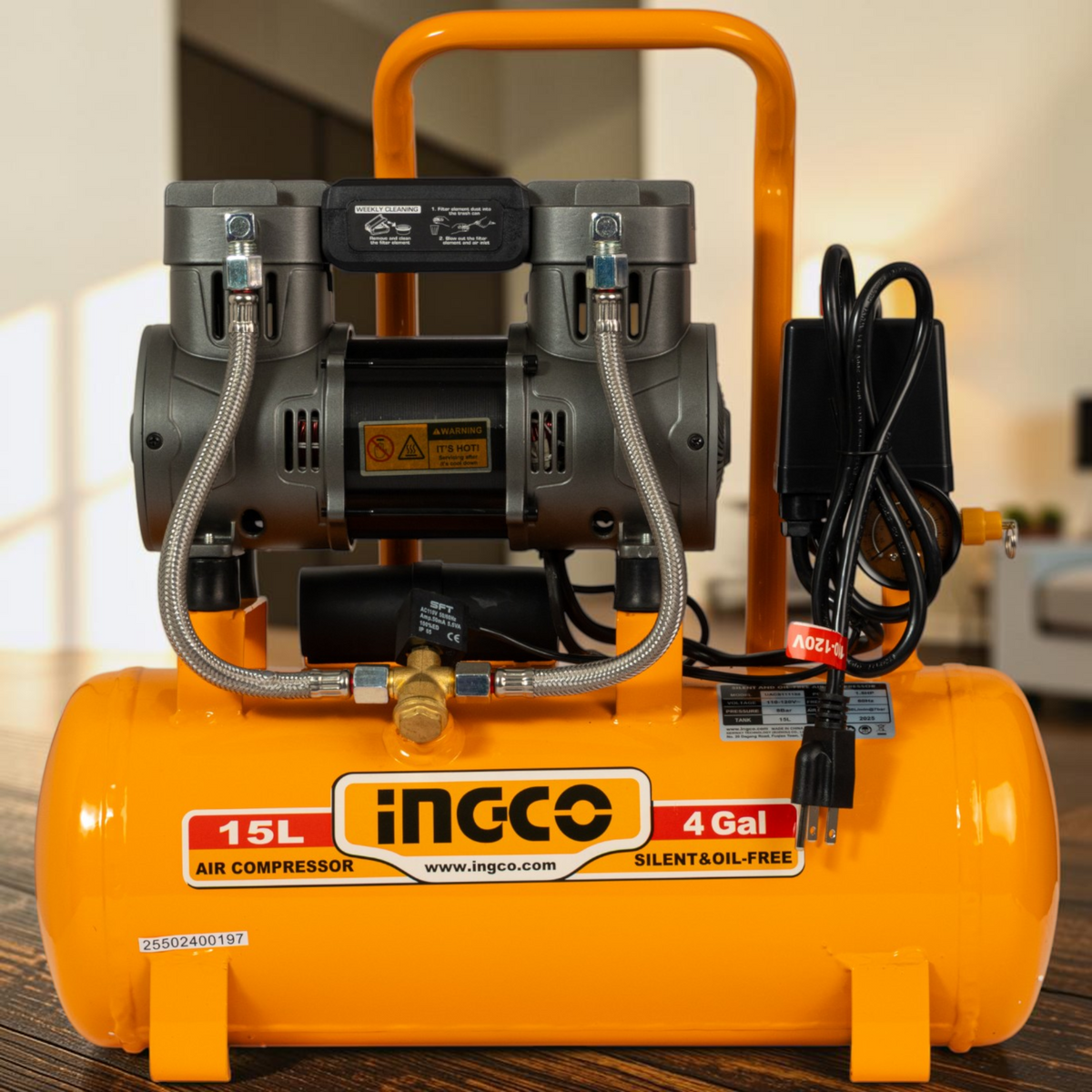 Compresor De Aire 15 Litros 1.5hp Sin Aceite Ingco