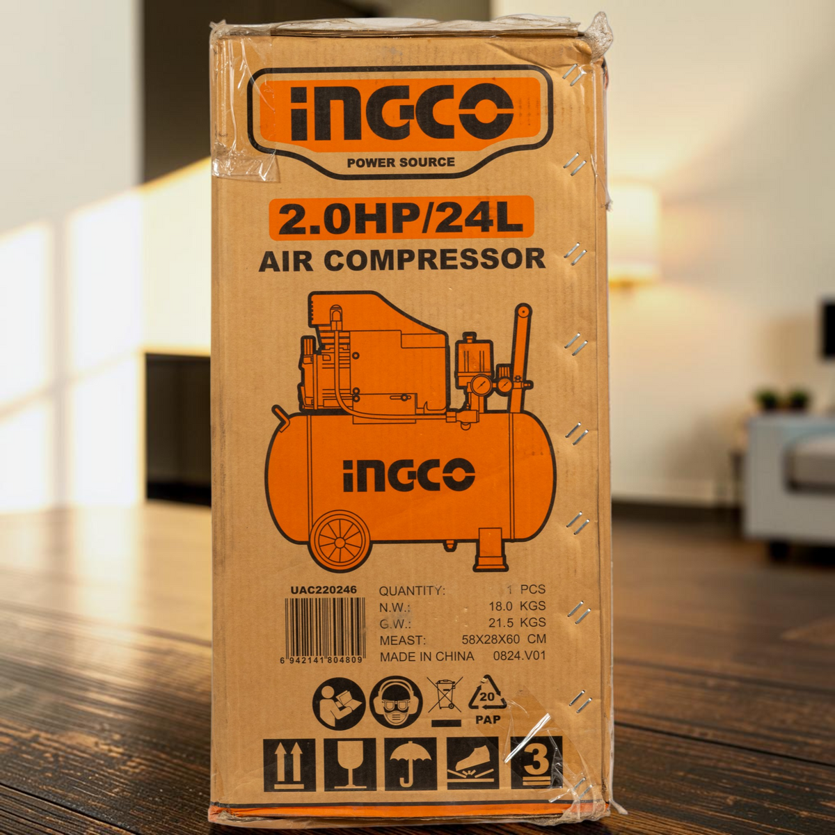 Compresor De Aire 24 Litros 2hp Sin Aceite Ingco
